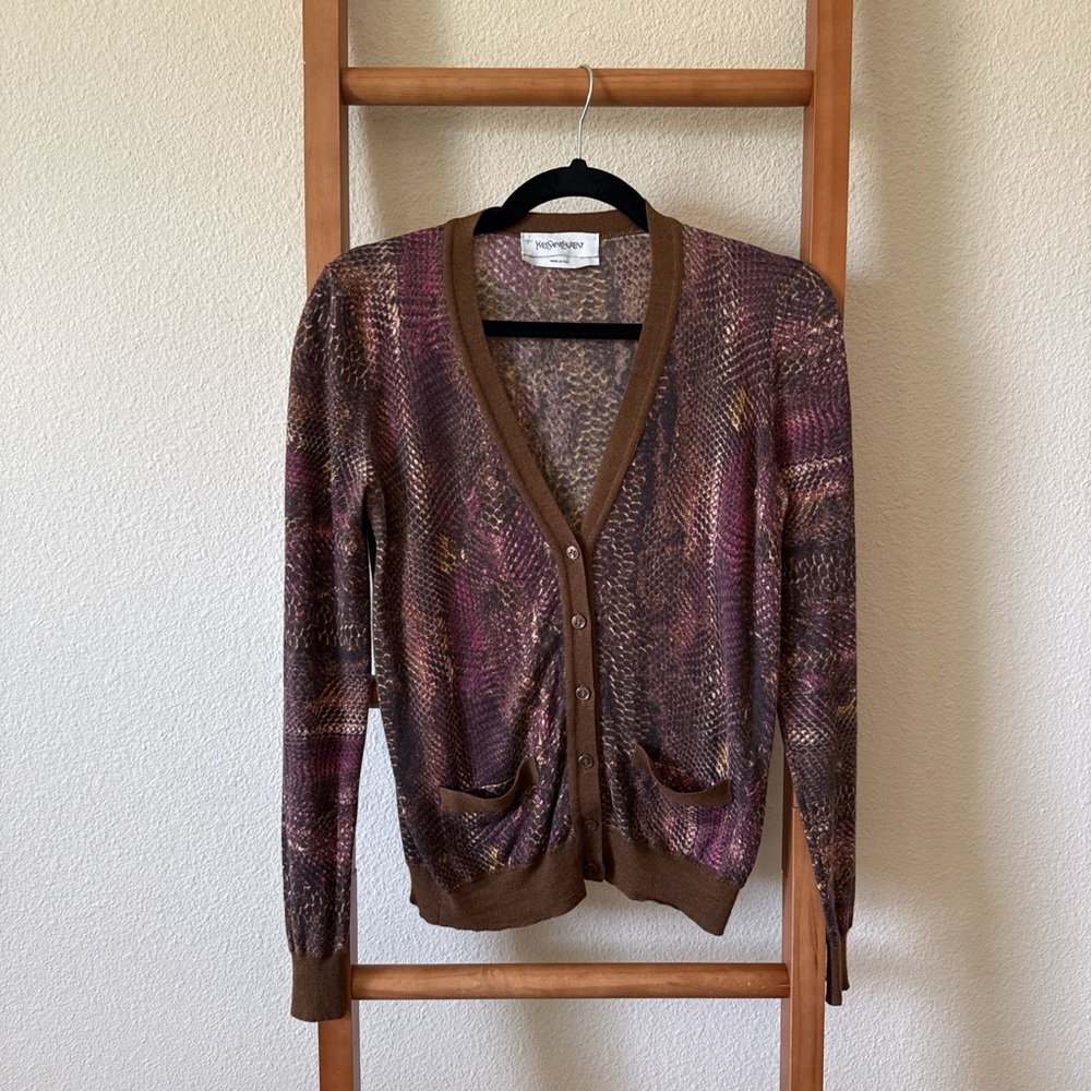 YSL PYTHON cashmere silk button front cardigan sw… - image 1